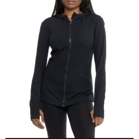 Spyder Tops - Spyder Black Hooded Zip Up Yoga Jacket Thumb Holes Women's Size Small